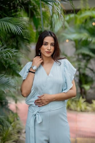 Image of Women's Elegant Maxi Jumpsuit - Flowy Wide-Leg One-Piece Outfit | Sleeveless /Long Sleeve, Party & Casual Wear (WK 4747 M)