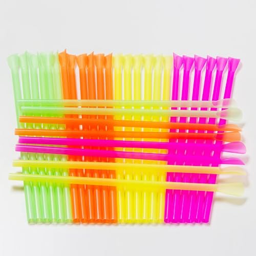 100 Pitillos con Cuchara Desechables de Plástico Flexibles 20 cm miniatura 3