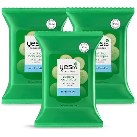 Yes To Face Wipes for Women and Men, Sensitive Facial Cleansing Wipes for use as a MakeUp Remover, Cleaning, Soothing, Cucumbers (Pack of 3) Cover