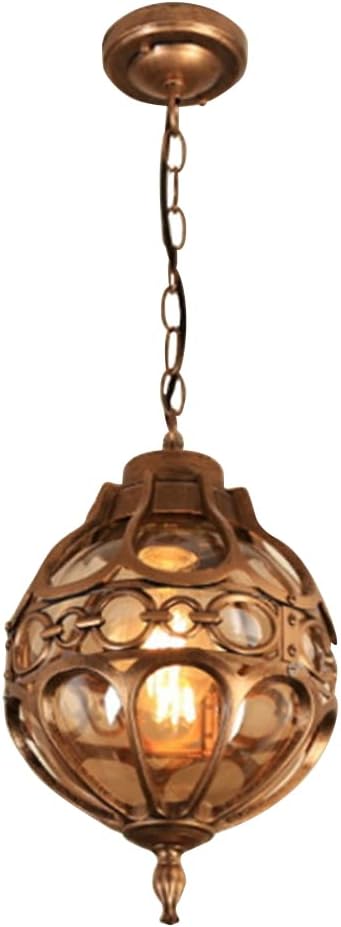 Retro Outdoor Pendant Light Industrial Vintage Outside Waterproof Ceiling Hanging Light Globe Glass Lampshade Aluminum Chandelier for Porch Garden Patio Farmhouse (Black, 27cm)
