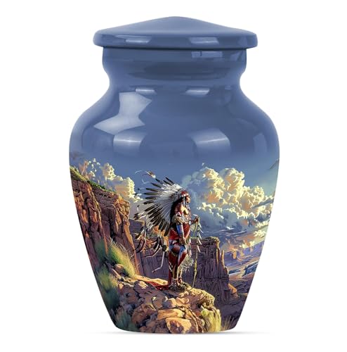 Image of Native American Themed Urns - Memorial Keepsakes for Ashes - Urn for Adult Male - Companion Urn - Funeral Urn - Decorative Urns (3 inch Pack of 1)