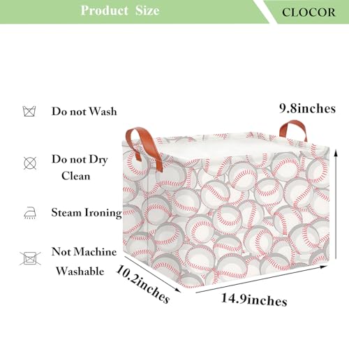 Image of CLOCOR Rectangular Storage Basket,Collapsible Cute Pattern Storage Bin,Waterproof Books Box with Handles,Gift Basket(Big Baseball)