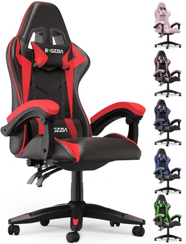 bigzzia Gaming Stuhl Gaming Sessel, 90-135° Rückenlehne Gaming Sessel, Ergonomisch Gaming Chair Mit Kopfkissen Und Armlehnen, Atmungsaktiver Pc Stuhl für Jugendliche Jungen Mädchen Erwachsene Rot
