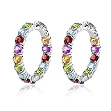 Supermodel 925 Sterling Silver 5.0 Hoop Earrings 13 Carats Natural Peridot Sky Blue Topaz Citrine Am