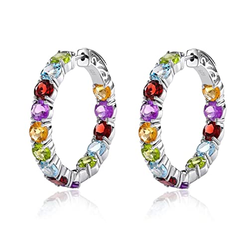 Supermodel 925 Sterling Silver 5.0 Hoop Earrings 13 Carats Natural Peridot Sky Blue Topaz Citrine Amethyst Garnet Hoop Earrings For Women #TOP15