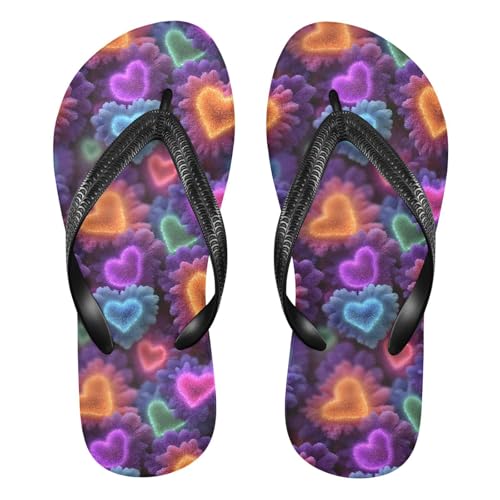 Flip Flop Sandals Bright Hearts Print for Women Men Beach Outdoor XS