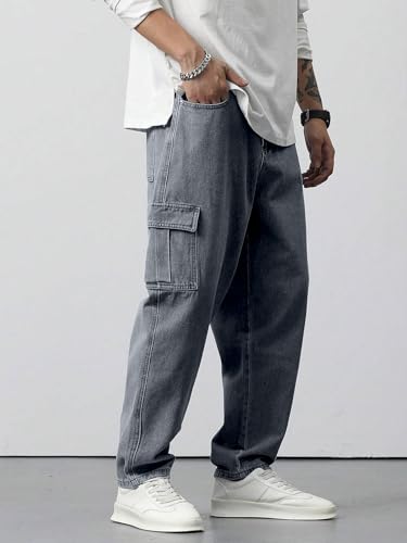 Image of TAGAS Men Loose Fit Men's Flip Pocket Jeans || Mens Stylish Cotton Loose Fit Denim Cargo || Multi-Pocket Styling Pant||