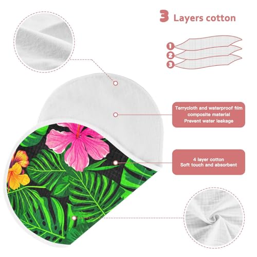 J JOYSAY Monstera Tropical Leaves Black Baby Burp Cloths for Boys Girls Large 22''x11'' Cotton 4 Layer Burp Clothes Set for Drool Babies one sizex43