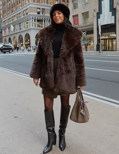 Flygo Womens Long Faux Fur Coats Fluffy Faux Fur Jacket Long Sleeve Lapel Furry Coats Fuzzy Winter Jacket2
