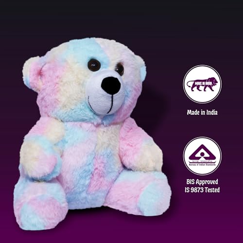 Image of Soft Plush Teddy Bear for Kids (Rainbow, 28 cm) | Cute Multicolor Stuffed Toy | 28cm Sitting Teddy Gift for Boys & Girls | Perfect Birthday, Valentine