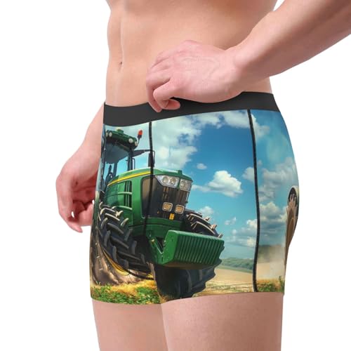 Green Tractor Field Print Underwear For Men Comfy Cozy Holiday Boxer Briefs3