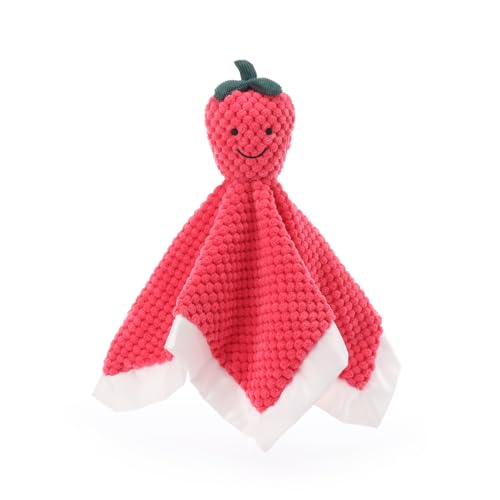 Image of Apricot Lamb Stuffed Fruit Strawberry Security Blanket Infant Nursery Character Blanket Luxury Snuggler Plush Baby Lovey(Strawberry)