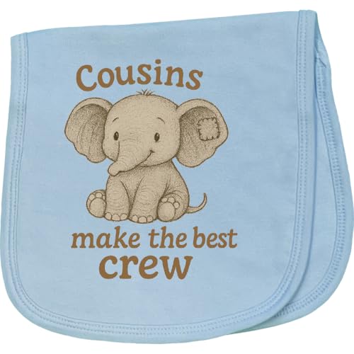 inktastic Cousins Make The Best Crew Elephant Graphic Baby Burp Cloth Light Blue 45728