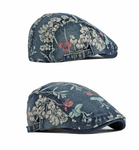 Image of Quanhaigou Unisex Denim Newsboy Hats Flat Ivy Gatsby Cabbie Driving Berets Hat Cotton Dad Cap for Men Women