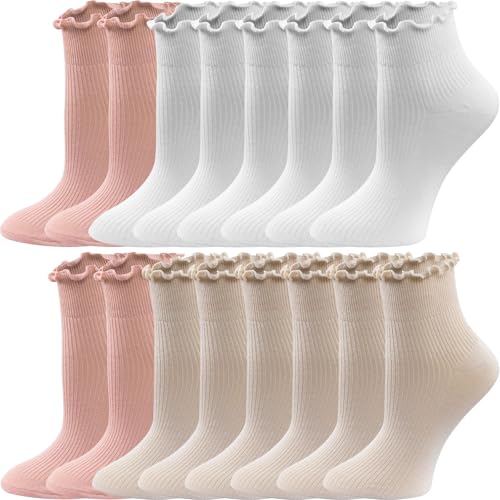 Image of 8 Pairs Cute Ruffle Frilly Ankle Socks Women, Lace Lettuce Socks