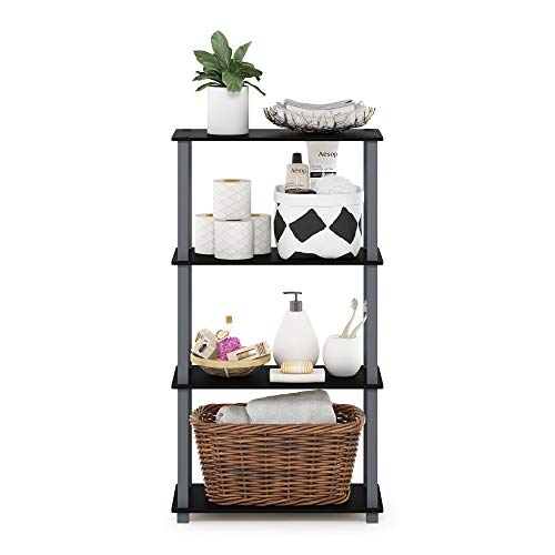 Image of Furinno TURN-S-TUBE Storage Shelves, 4-Tier Book Shelf, Corner Shelf, Toolless Open Shelves, for Organization and Storage, Living Room, Garage, Home Office, Black