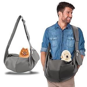 Mranton Hondentas, draagtas voor hond of kat, tot 3 kg, inclusief kleine extra tas, verstelbare schouderriem, katoen, nylon, afwasbaar, veilig afsluitbaar… (Grijs)