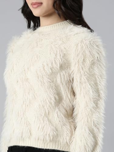 Image of SHOWOFFFF Women Solid Pullover Sweater | Round Neck 3 /4th Sleeves Knitted Sweaters for Womens | Regular Fit Regular Length Sweater for Women's