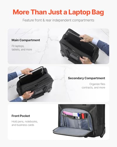 VEVOR Rolling laptop bag,Wheeled Briefcase, Roller Computer Tote Bag, Laptop Case for Work Travel Business Office, Women Men3