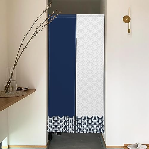 Qinunipoto 暖簾 波柄 和風 のれん シンプル風 幅72cm丈120cm インテリア 出入り口 目隠し おしゃれ すだれ 遮光 部屋 間仕切りカーテン 門カーテン ポリエステル製 オーダー可 簡単取付 四季兼用