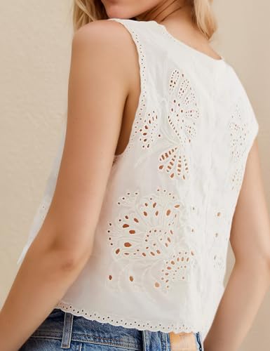 Women Summer Beach Boho Eyelet Embroidered Tie Front Vest Tops Sleeveless Tank Trendy Fashion Cute 2025 Y2K Clothes2