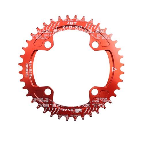 DJC Bike Chainring 104BCD Round 30t 32t 34t 36t 38t 40t 42t 44t 46t 48t 50t 52t Tooth Narrow Wide 7/8/9/10/11/12 Speed Ultralight MTB Mountain Bike 104 BCD Chainwheel,02# Round Red,40T