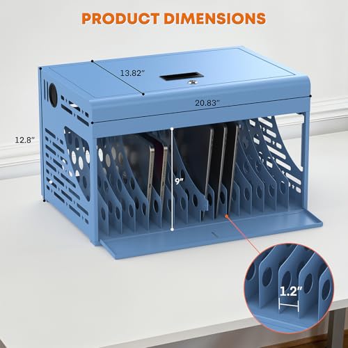 Image of 16-Device Laptop Charging Station for 13 inch Chromebook and iPad, Wall-Mount /Desktop Charging Cabinet Lock Box with Cable Management, 2 Locks, Ideal for Classrooms, Offices & Hospitals (Blue)