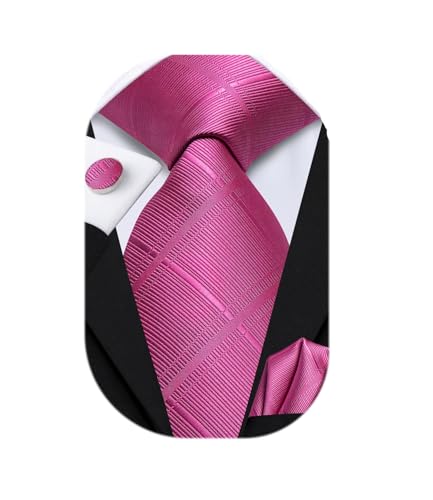 Image of Dubulle Ties for Men Silk Mens Paisley /FloraL /Striped Necktie and Handkerchief Cufflinks Wedding,Hot Pink