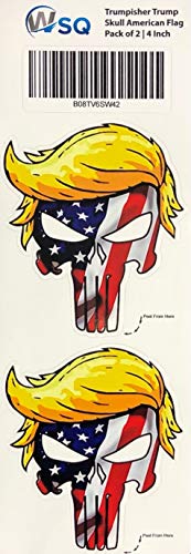 Trumpisher Trump Skull American Flag Vinyl Sticker Decal (2 Pack) - 4X4 Inches - For Car Truck Suv Van Window Bumper Wall Laptop Tablet Cup Tumbler And Any Smooth Surface #TOP3