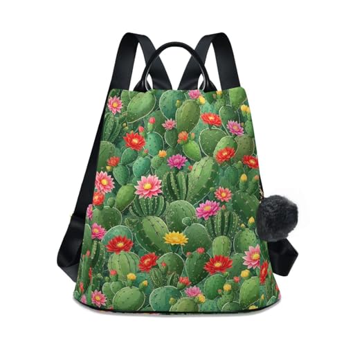 Sac à dos pour femme Green Cacti chic avec poignée en cuir synthétique et finitions soignées