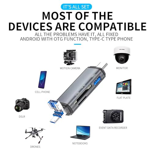 Image of 3 in 1 Card Reader with OTG, SD /TF, USB Type C, USB 3.0, Micro USB - Portable for Memory Cards, Compatible with SDHC, SDXC, MMC, RS-MMC, Micro SDXC