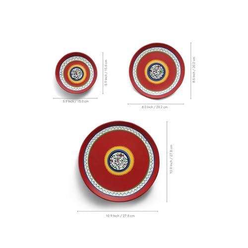 Image of ExclusiveLane 'The Warli Tales' Terracotta Wall Plates for Home Decoation (Set of 3, Multicolor, Hand-painted) | Terracotta Plates for Wall Decor Plates Sets Decorative Wall Plates for Living Room