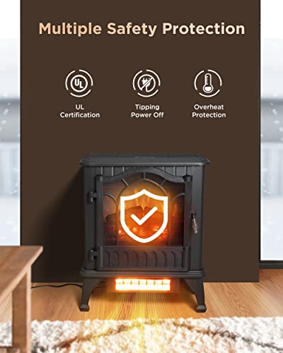 Airmate Electric Fireplace Heater, 25" Freestanding Space Heater Fireplace Stove With 3D Realistic Flame, 1500W Portable Electric Heater For Indoor Use, Thermostat, Overheating Protection - Black #TOP5