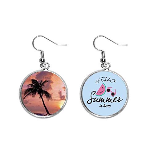 Pendientes de sandía y playa de verano joyas de lóbulo con fotos de árboles