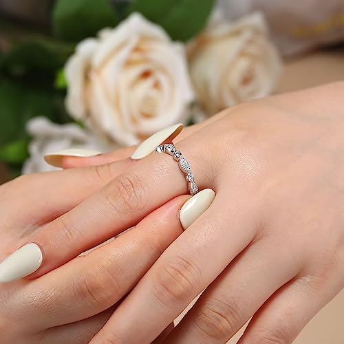 Ladylike Moissanite Wedding Band Milgrain Marquise Half Eternity Ring 925 Sterling Silver Band D Color VVS1 Lab Created Half Eternity Stackable Rings for Women2
