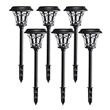 pathscapes 6-Pack Solar Post Lights, Outdoor Pathway & Fence Lights with Warm White 3000K LED, Auto On/Off Dusk to Dawn, Matte Black Metal & Glass, Tool-Free Installation, IP45 Waterproof [W58341]