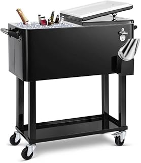 EDOSTORY 80 Quart Rolling Ice Chest Cooler Cart,Patio Backyard Party Drink Beverage Bar Stand Up Cooler Trolley with Ice S...