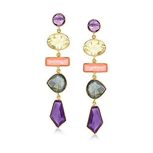 Ross-Simons 29.00 ct. t.w. Multi-Gemstone Drop Earrings in 18kt Gold Over Sterling -  JSE7 913943 DRP K6