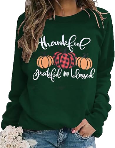 GDPRYS Thanksgiving Sweatshirts Women Thankful Grateful and Blessed Sweatshirt Pumpkin Pullovers Shirts Tops Blouses