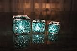 3 Pcs Handmade Glass Mosaic Candle Holder, Stained Glass Tealight Votive Holder (Turquoise)