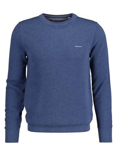 Gant Pullover Da Uomo In Cotone Piqué Con Scollo A C, Blu Denim Mel, M-image