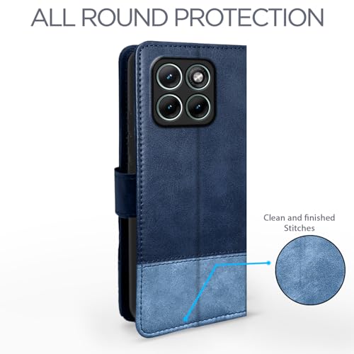 Image of Pikkme Flip Cover for Motorola Moto Edge 70 Fusion 5G | Dual-Tone PU Leather Finish | Wallet Style & Stand | Magnetic Flip Case (Navy & Light Blue)