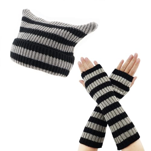 Cat Ear Beanie Y2k Vintage Crochet Hat for Women...