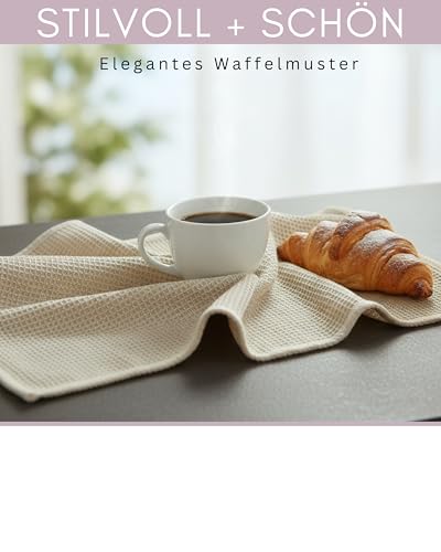 Gutherz® Geschirrtücher aus Baumwolle - Sanfte Naturtöne | 4er Set (45x65 cm) | Waffelstruktur Küchentücher | Saugstarke & stilvolle Trockentücher | Küchenhandtücher - Tea Towels