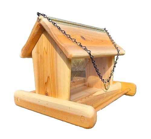 14 Inch Large Hanging Cedar Wood Bird Feeder for Outdoors