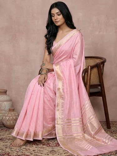 Image of Satrani Women's Cotton Silk Weaving Border Saree with Unstitched Blouse Piece