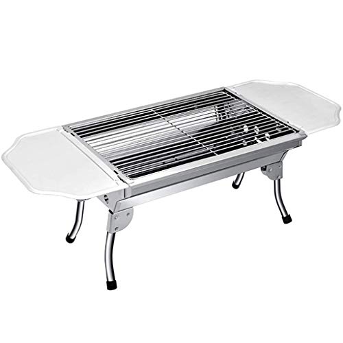 Holzkohlegrill,Haus-Garten-Edelstahl-Grill Strand Camping Voll BBQ Tragbarer Grill-Ofen Reisen Picknick Kochgeschirr,Silber,84 * 34 * 29cm
