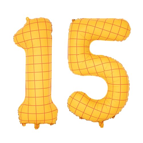 Image of 40 inch Large Number Balloon 15 Toy Inspired Story Yellow Birthday Balloon | Western Rodeo Party Supplies Boy Girl Story Anniversary Kids Birthday Party Cowboy Farm Themed Baby Welcome Decorations