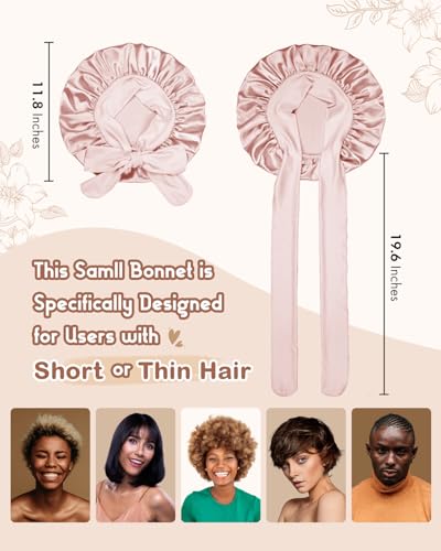 Image of BONNET QUEEN Silk Bonnet for Sleeping Women Satin Bonnet Night Sleep Cap Wrap for Curly Hair with Tie Band, Small, Cream Pink