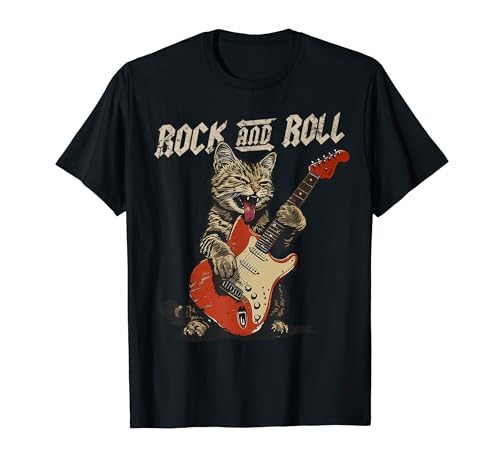 ロックンロール ギター 猫 ビンテージ ROCK ギタリスト 猫 Tシャツのサムネイル